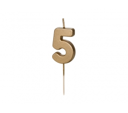 Žvakutė "5", auksinė (4,5 cm)