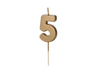 Žvakutė "5", auksinė (4,5 cm)