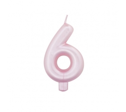 Žvakutė "6", rausva perlamutrinė  (7 cm)