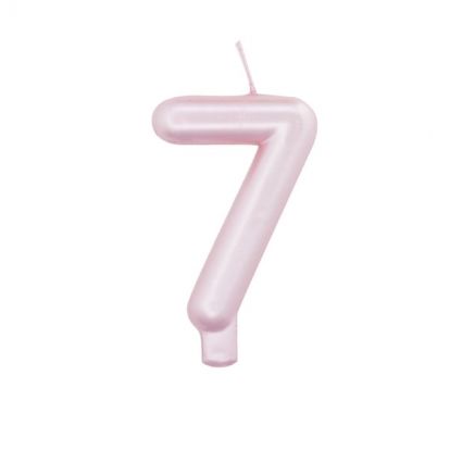 Žvakutė "7", rausva perlamutrinė  (7 cm)