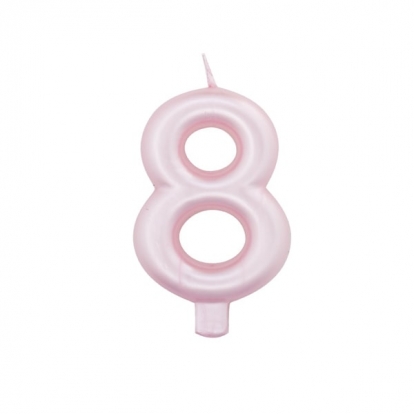 Žvakutė "8", rausva perlamutrinė  (7 cm)
