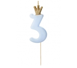 Žvakutė-smeigtukas "3", alyvinė su karūna