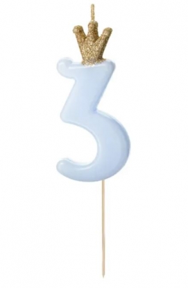 Žvakutė-smeigtukas "3", alyvinė su karūna 