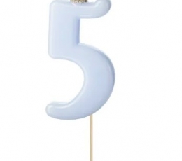 Žvakutė-smeigtukas "5", alyvinė su karūna