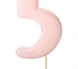 Žvakutė-smeigtukas "5", rausva su karūna
