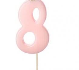 Žvakutė-smeigtukas "8", rausva su karūna