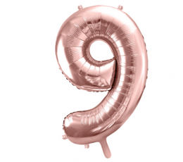  Fooliumist õhupall number "9", roosalas kuldne (85 cm)