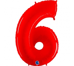 Fooliumist õhupall - number "6", punane (102 cm)