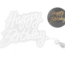 Neoon LED silt „Happy Birthday“, valge