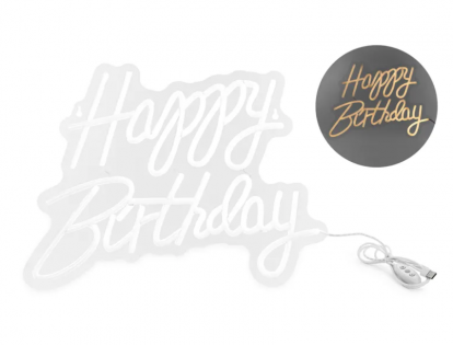 Neoon LED silt „Happy Birthday“, valge