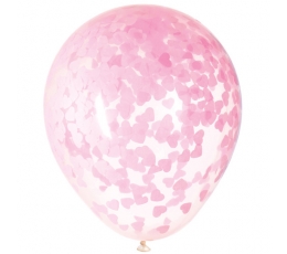  Õhupallid läbipaistvad, roosade südametega  (5 tk / 40 cm)