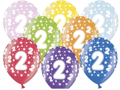 Õhupallid, värvilised "2" (6 tk / 30 cm)