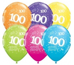 Baloni "100", krāsaini (6 gab. / 28 cm)