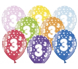 Baloni "3", krāsaini (6 gab. / 30 cm)