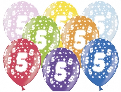 Baloni "5", krāsaini (6 gab. / 30 cm)
