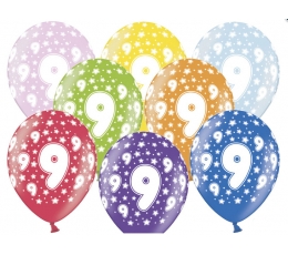 Baloni "9", krāsaini (6 gab./30 cm)
