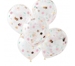 Baloni caurspīdīgi ar ziedu konfettī (5 gab/30 cm)