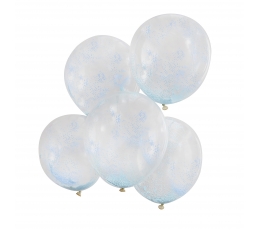 Baloni, caurspīdīgi ar zilu burbuļkonfeti (5 gab./30 cm)