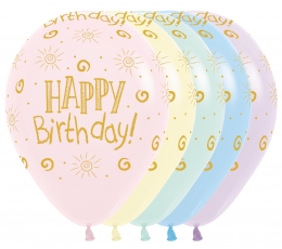Baloni "Happy Birthday sun", pasteļkrāsās (25 gab./30 cm)