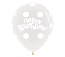 Balons, caurspīdīgs ar baltiem punktiņiem "Happy birthday" (45 cm)
