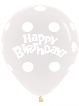 Balons, caurspīdīgs ar baltiem punktiņiem "Happy birthday" (45 cm)