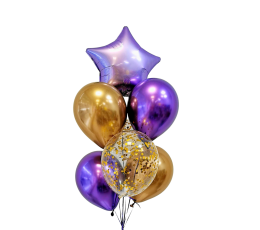 Balonu pušķis "Violets - zelts"