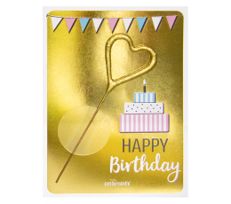 Brīnumsvecīte ar kartiņu "Happy Birthday gold" (11x8 cm)