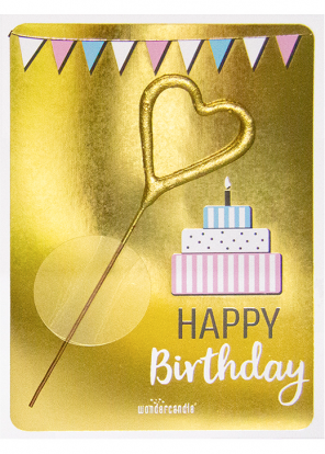 Brīnumsvecīte ar kartiņu "Happy Birthday gold" (11x8 cm)