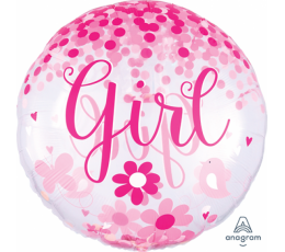 Caurspīdīgs balons ar konfeti "Girl" (71 cm)