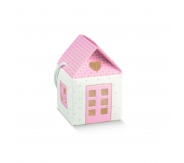 Dāvanu kastīte ar lodziņiem "Namiņš", rozā (10X10X9 cm)