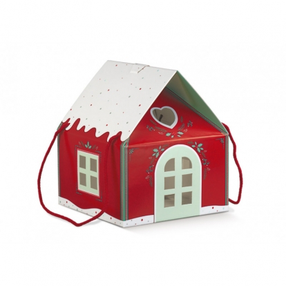 Dāvanu kastīte ar logiem "Māja", sarkana (245x245x150 mm)