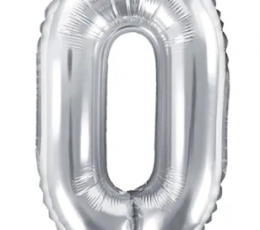 Folija balons - cipars "0", sudraba (35 cm)