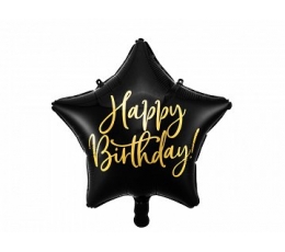Folija balons "Happy Birthday", melns (40 cm)