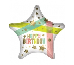 Folija balons "Happy Birthday Star" (48 cm)
