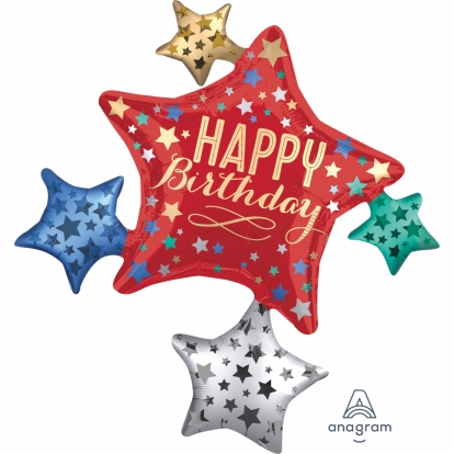 Folija balons  "Happy Birthday Stars" (88x81 cm)