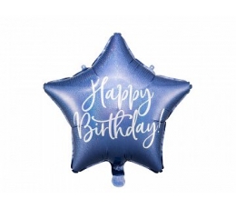 Folija balons "Happy Birthday", zils hologrāfisks (40 cm)