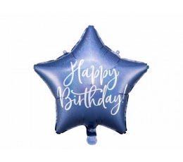 Folija balons "Happy Birthday", zils hologrāfisks (40 cm)