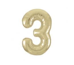 Folija balons - numurs "3", šampanieša krāsā (86 cm)