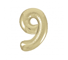 Folija balons - numurs "9", šampanieša krāsā (86 cm)