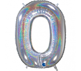 Folija balons, skaitlis "0", hologrāfisks (66 cm)