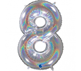 Folija balons, skaitlis "8", hologrāfisks  (66 cm)