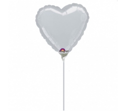 Folija balons uz nūjiņas "Sirds", pelēka (23 cm)