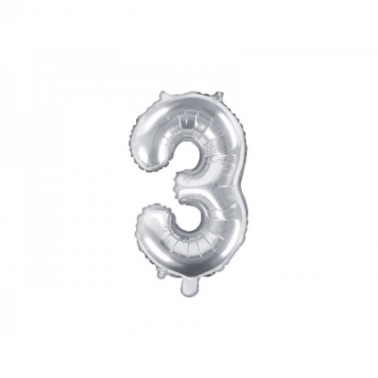 Folijas balons - cipars "3", sudrabs (35 cm)