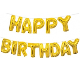 Folijas balonu komplekts  "Happy birthday", zelta (35 cm)