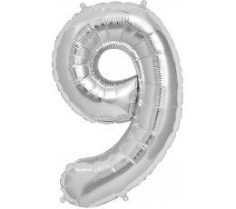 Follija balons "9", sudraba (85cm)