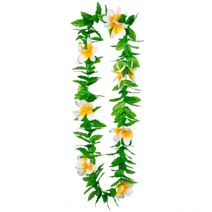 Havajiešu kaklarota, zaļa ar baltiem ziediem