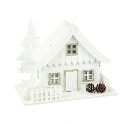 Izgaismota Ziemassvētku dekorācija "Baltā māja" (15x11 cm)