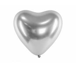 Metalizēts (chrome) balons - sirds, sudraba (30 cm)