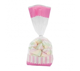  Saldumu-dāvanu maisiņi,  rozā svītrām (10 gab.)