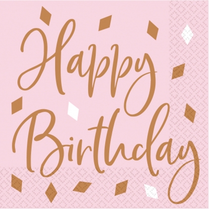 Salvetes"Happy Birthday", rozā - zelta ( 16 gab.)
